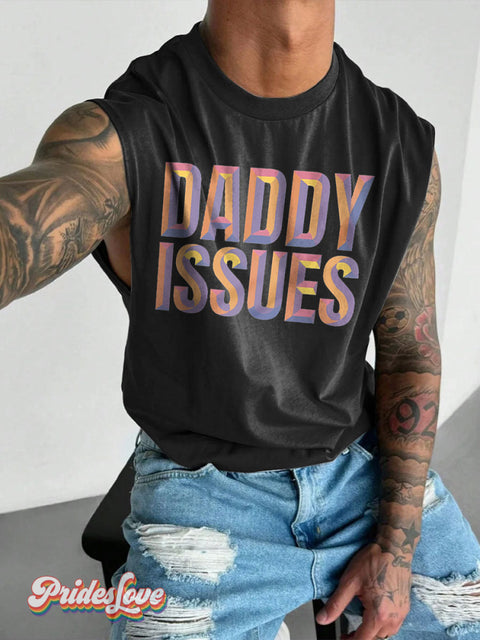 Men’s LGBT Daddy Issues Casual Print Wide Shoulder Vest Black / S