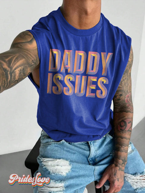 Men’s LGBT Daddy Issues Casual Print Wide Shoulder Vest Blue / S