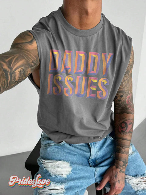 Men’s LGBT Daddy Issues Casual Print Wide Shoulder Vest Grey / S