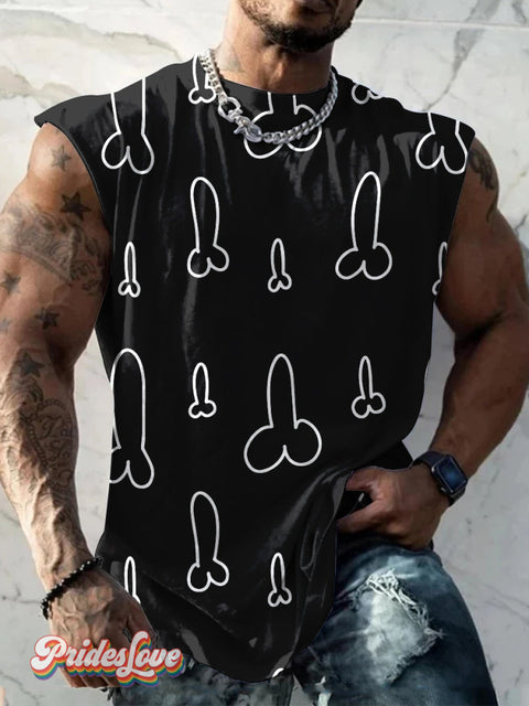 Men’s Lgbt Dick Gay Pride Art Print Wide Shoulder Vest Multicolor / S