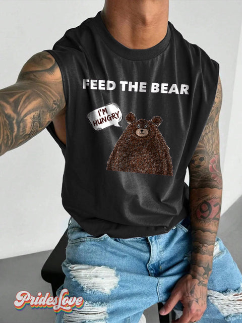 Men’s LGBT Feed The Bear Casual Print Wide Shoulder Vest Black / S