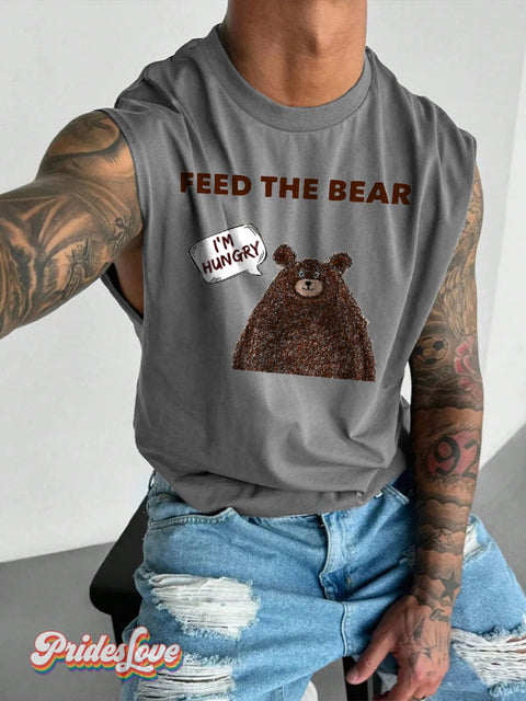 Men’s LGBT Feed The Bear Casual Print Wide Shoulder Vest Grey / S