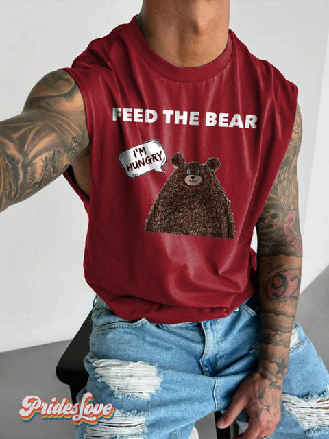 Men’s LGBT Feed The Bear Casual Print Wide Shoulder Vest Maroon / S
