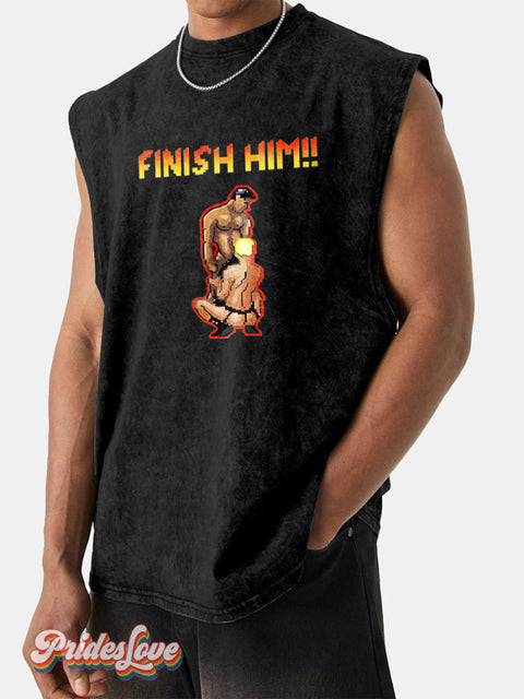 Men’s LGBT Finish Him Gay Wide Shoulder Vest Black / S