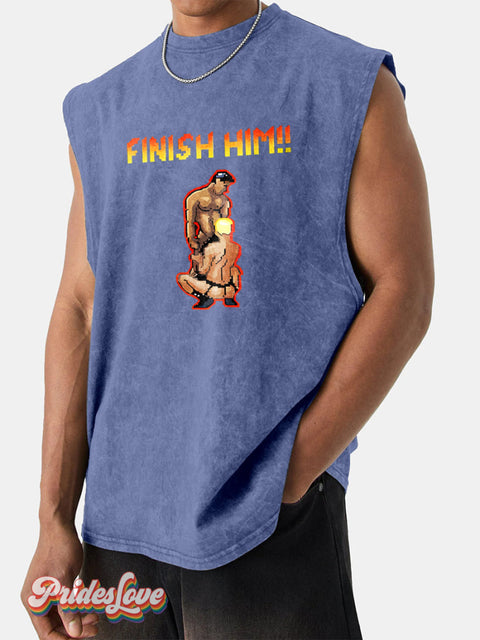 Men’s LGBT Finish Him Gay Wide Shoulder Vest Blue / S