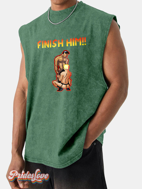 Men’s LGBT Finish Him Gay Wide Shoulder Vest Green / S