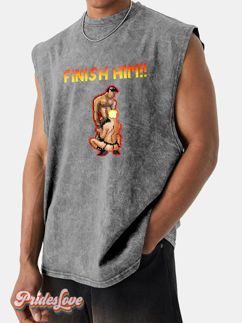 Men’s LGBT Finish Him Gay Wide Shoulder Vest Grey / S