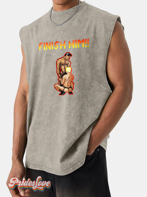 Men’s LGBT Finish Him Gay Wide Shoulder Vest Khaki / S
