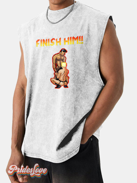 Men’s LGBT Finish Him Gay Wide Shoulder Vest White / S