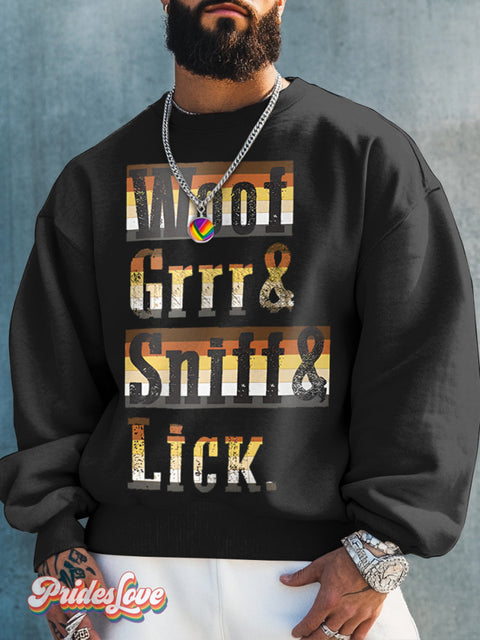 Men’s Lgbt Gay Bear Pride Woof Grrr Sniff Lick Print Casual Sweatshirt