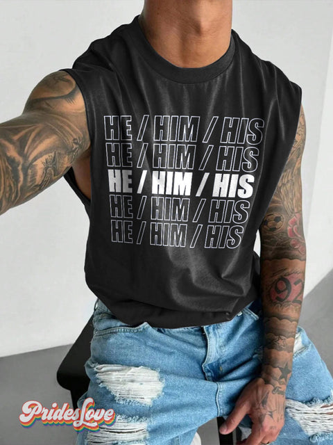 Men’s LGBT Gay HE HIM HIS Art Wide Shoulder Vest Black / S