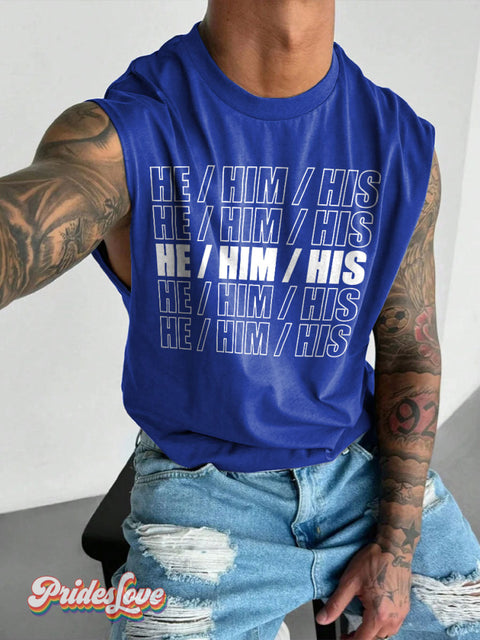 Men’s LGBT Gay HE HIM HIS Art Wide Shoulder Vest Blue / S