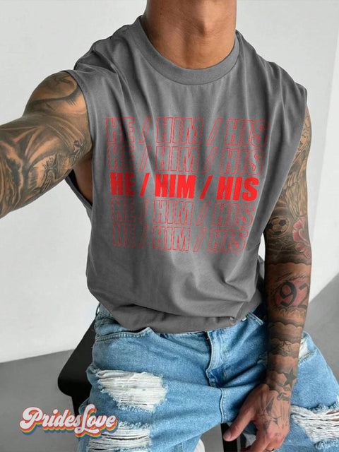 Men’s LGBT Gay HE HIM HIS Art Wide Shoulder Vest Grey / S
