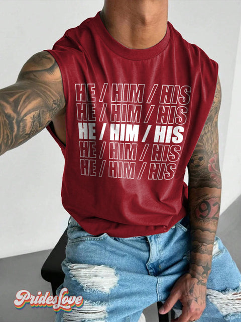 Men’s LGBT Gay HE HIM HIS Art Wide Shoulder Vest Maroon / S