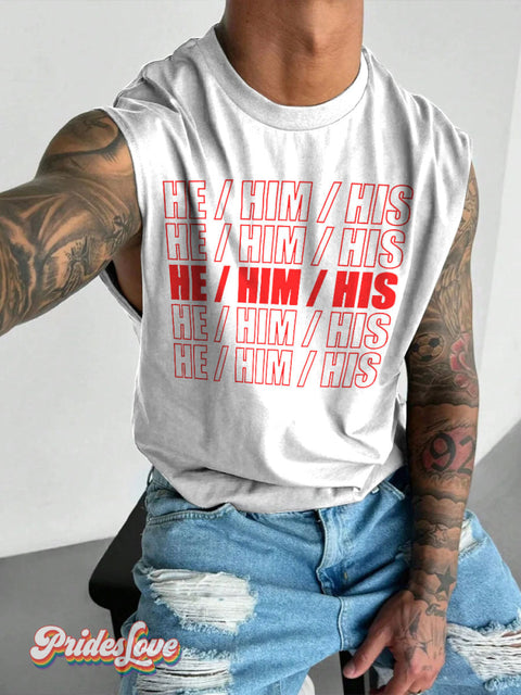 Men’s LGBT Gay HE HIM HIS Art Wide Shoulder Vest White / S