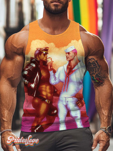 Men’s Lgbt Gay Leather Sailor Tank Top Multicolor / S