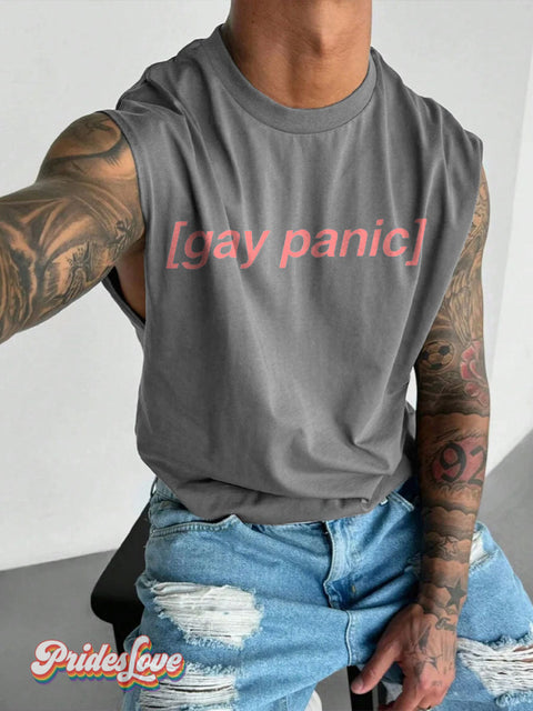 Men’s LGBT Gay Panic Heart Stopper Casual Print Wide Shoulder Vest Grey / S