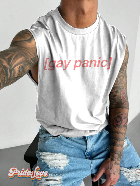 Men’s LGBT Gay Panic Heart Stopper Casual Print Wide Shoulder Vest White / S