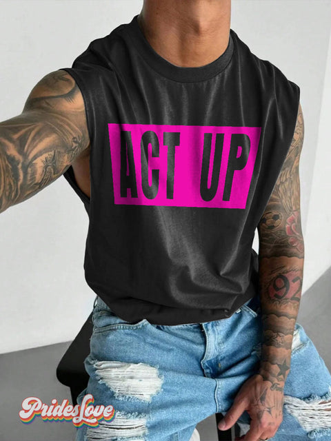 Men’s LGBT Gay Pride Act Up Art Wide Shoulder Vest Black / S