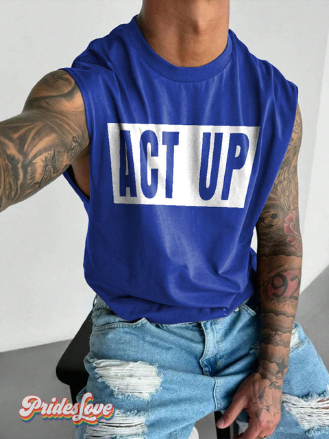 Men’s LGBT Gay Pride Act Up Art Wide Shoulder Vest Blue / S