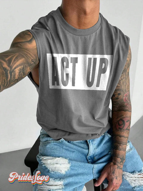 Men’s LGBT Gay Pride Act Up Art Wide Shoulder Vest Grey / S