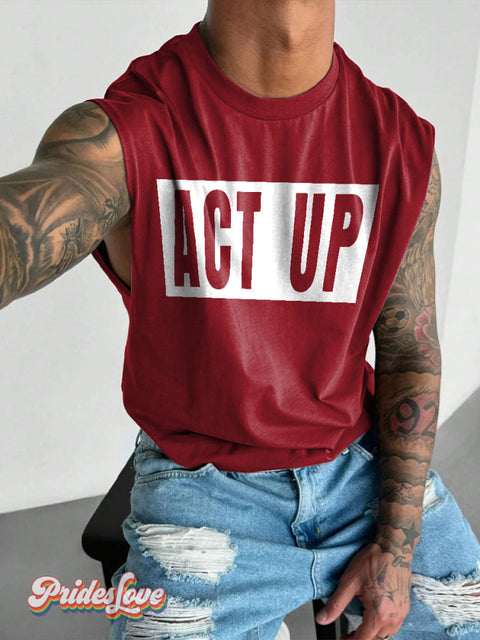 Men’s LGBT Gay Pride Act Up Art Wide Shoulder Vest Maroon / S