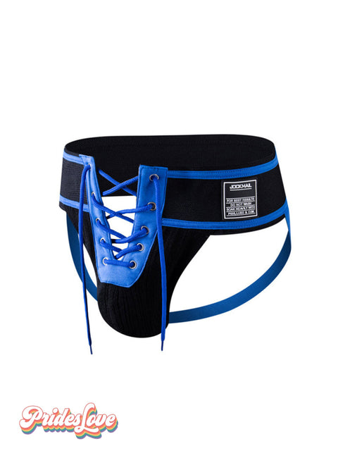 Men’s LGBT Gay Pride Bandage Thong BlueBlack / M