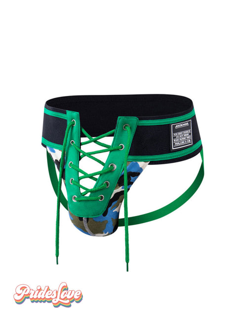 Men’s LGBT Gay Pride Bandage Thong GreenBlack / M