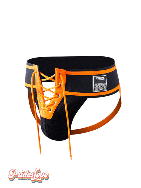 Men’s LGBT Gay Pride Bandage Thong OrangeBlack / M