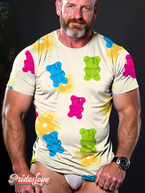 Men’s LGBT Gay Pride Bear Gummy Color Art Casual Print T-Shirt