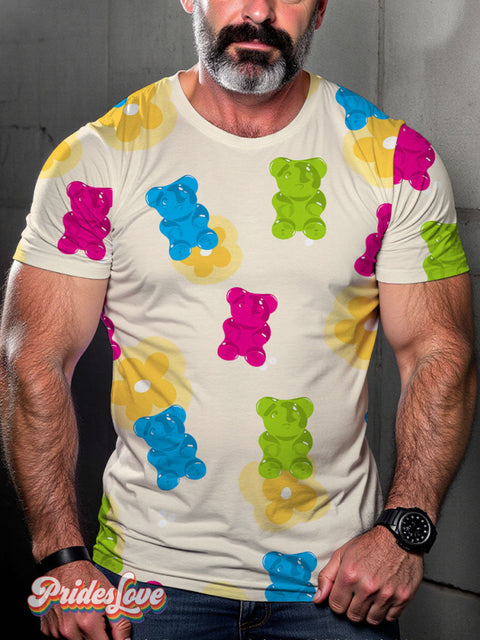 Men’s LGBT Gay Pride Bear Gummy Color Art Casual Print T-Shirt Multicolor / S
