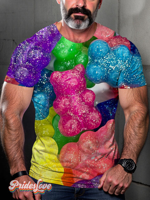Men’s LGBT Gay Pride Bear Gummy Color Art Casual Print T-Shirt Multicolor / S