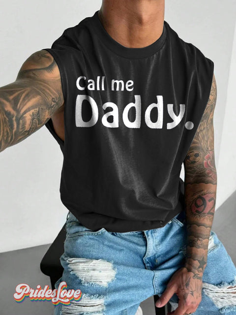 Men’s LGBT Gay Pride Call Me Daddy Print Wide Shoulder Vest Black / S