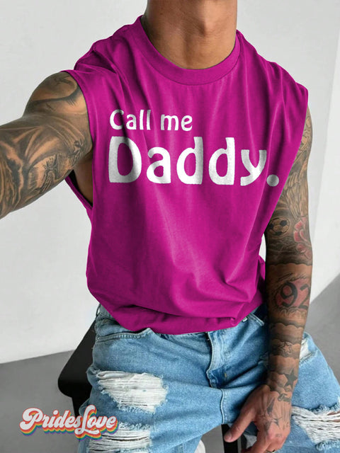 Men’s LGBT Gay Pride Call Me Daddy Print Wide Shoulder Vest Pink / S