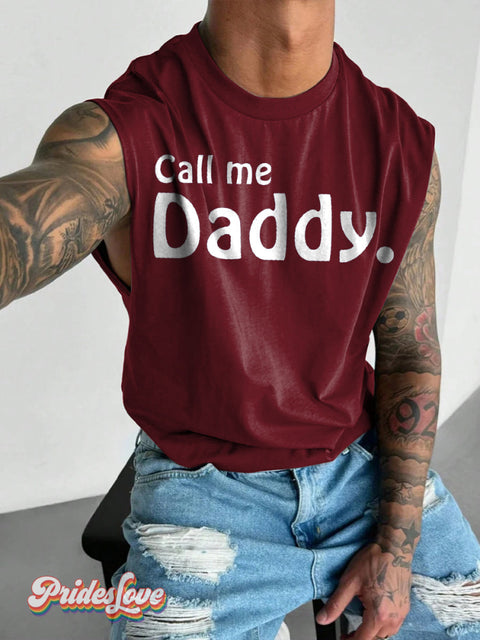 Men’s LGBT Gay Pride Call Me Daddy Print Wide Shoulder Vest Red / S