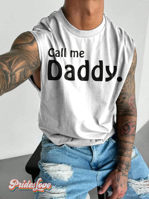 Men’s LGBT Gay Pride Call Me Daddy Print Wide Shoulder Vest White / S