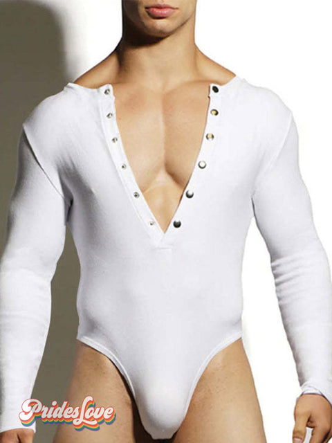 Men’s LGBT Gay Pride Casual Long Sleeved T-shirt Jumpsuit White / S