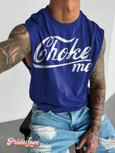 Men’s LGBT Gay Pride Choke Me Print Wide Shoulder Vest Blue / S