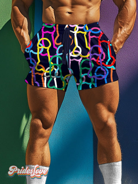 Men’s LGBT Gay Pride Cock Fun Print Beach Shorts Multicolor / S