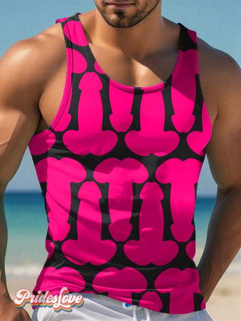 Men’s LGBT Gay Pride Cock Fun Print Tank Top Multicolor / S