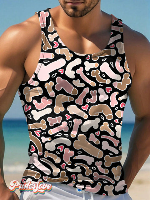 Men’s LGBT Gay Pride Cock Fun Print Tank Top Multicolor / S