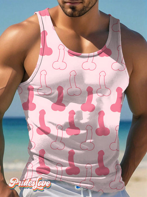 Men’s LGBT Gay Pride Cock Fun Print Tank Top Multicolor / S