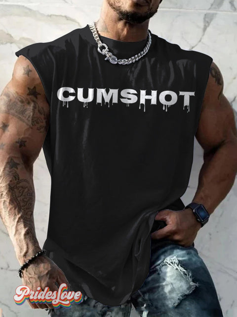 Men’s LGBT Gay Pride Cumshot Print Wide Shoulder Vest Black / S