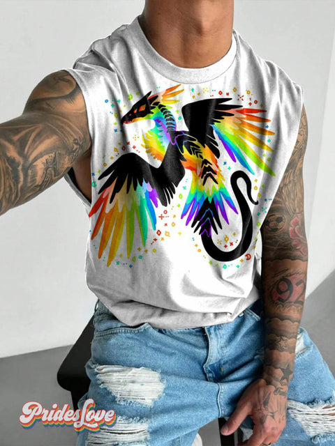 Men’s Lgbt Gay Pride Dragon Art Print Wide Shoulder Vest Multicolor / S