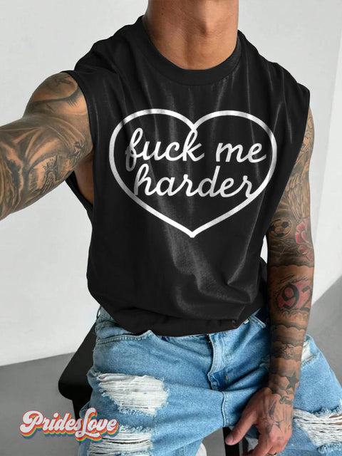 Men’s LGBT Gay Pride Fack Me Print Wide Shoulder Vest Black / S