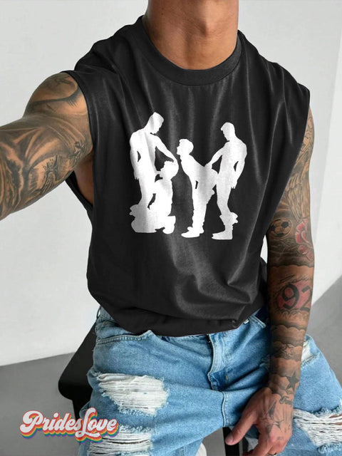 Men’s LGBT Gay Pride Gay Foursome Art Wide Shoulder Vest Black / S
