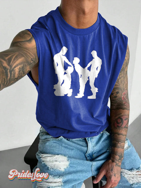Men’s LGBT Gay Pride Gay Foursome Art Wide Shoulder Vest Blue / S