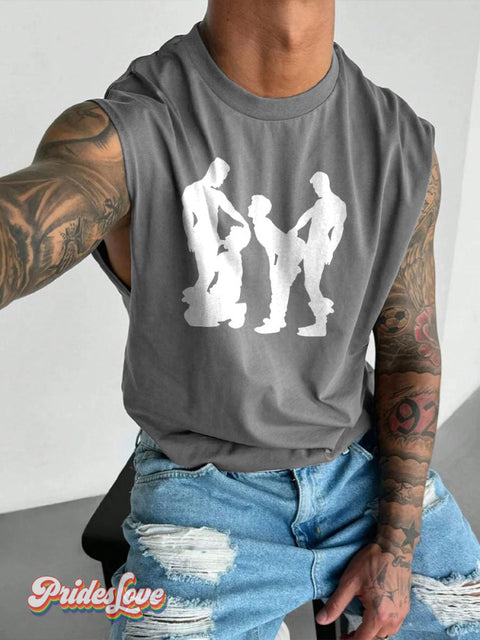 Men’s LGBT Gay Pride Gay Foursome Art Wide Shoulder Vest Grey / S