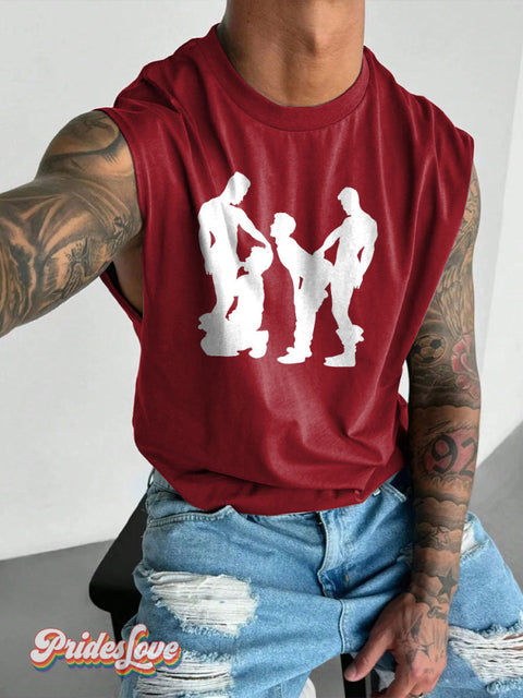 Men’s LGBT Gay Pride Gay Foursome Art Wide Shoulder Vest Maroon / S