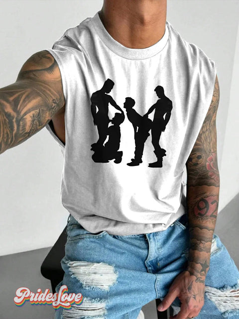 Men’s LGBT Gay Pride Gay Foursome Art Wide Shoulder Vest White / S